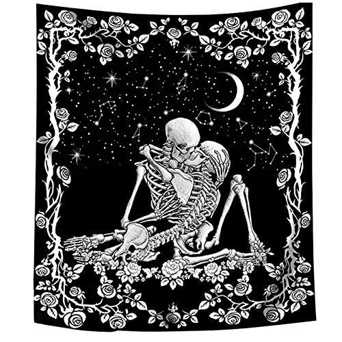 POHOVE Calavera Tapiz El Besando Amates Tapiz Negro Tarot Tapiz Humano Esqueleto Tapiz Decoración de Pared, para Salón Dormitorio Cuarto Decoración - como Imagen Show, 200x150cm （07）