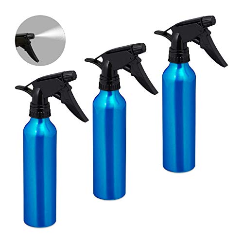 Relaxdays Pulverizador Agua, Set de 3, Capacidad 300 ml, Botes Spray, Atomizador, Botella Peluquería, PP-Aluminio, Azul