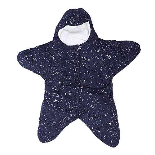 Saco de dormir para bebés, manta de dormir recién nacida cálida con forma de estrella de dibujos animados, manta de envoltura para bebés para niños de 0 a 8 meses(Paño de forro de terciopelo azul)