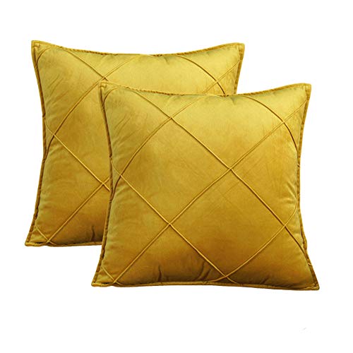 Salon Mignon – Juego de 2 fundas de cojín 45 x 45 cm, funda de almohada amarilla mostaza de terciopelo suave, decorativa, sofá, casa, salón, dormitorio