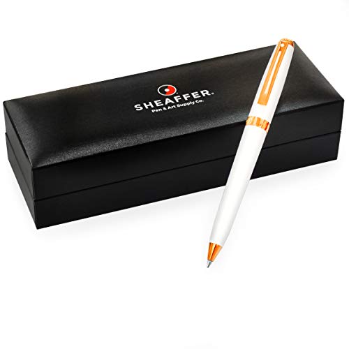 Sheaffer Prelude - Bolígrafo de punta media, punta media, color blanco brillante y rosa barril – un solo bolígrafo en caja de regalo