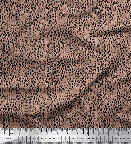 Soimoi Marrón Georgette poli Tela leopardo Piel De Animal tela estampada de 1 metro 52 Pulgadas de ancho