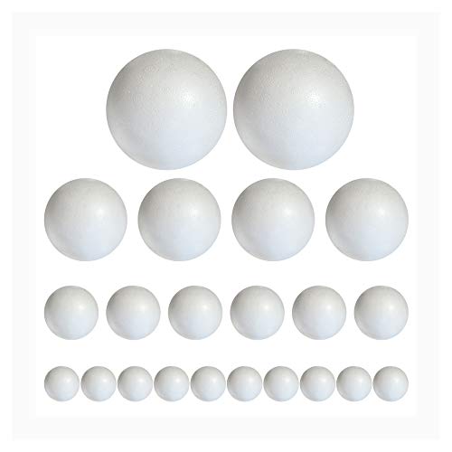 Styropor A3099120 - Bolas (20 unidades, 4 tamaños, 2 x 6 cm, 4 x 5 cm, 6 x 4 cm, 8 x 3 cm), color blanco