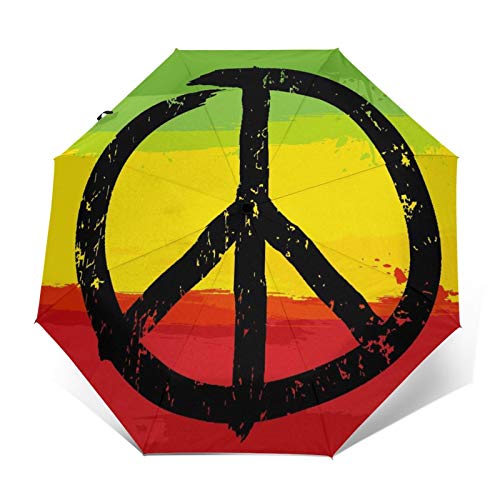 SUHETI Paraguas automático de Apertura/Cierre,Símbolo de Paz y Colores Rastafari en Segundo Plano,Paraguas pequeño Plegable a Prueba de Viento
