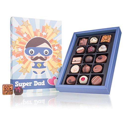 Super Dad Deluxe - 15 deliciosos chocolates Dia del padre | Cumpleaños | Idea de regalo | Papa | Padre | Bombones artesanales Bombones de chocolate | Dulces | Navidad | Nacimiento | delicioso
