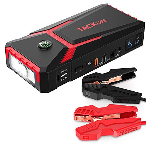 TACKLIFE T8 Arrancador de Coche 800A Peak 18000mAh con Pantalla LCD (hasta 7,0 l de Gasolina, Motor diésel de 5,5 l), Refuerzo de batería automático de 12 V con Cable de Puente Inteligente