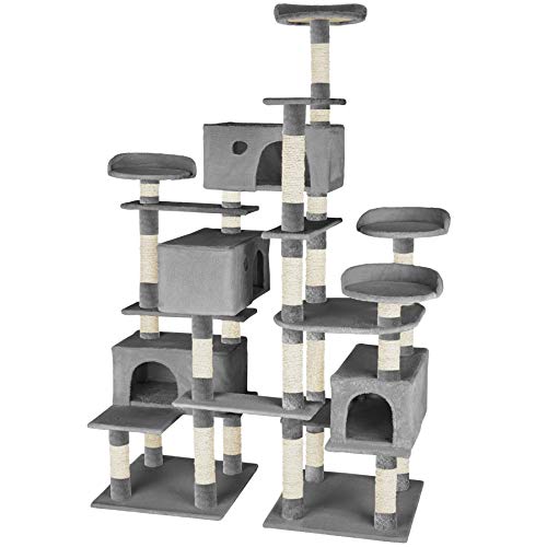 TecTake Árbol rascador para Gatos 214 cm de Altura | 4 Plataformas de observación | 4 cómodas madrigueras (Gris | no. 402807)