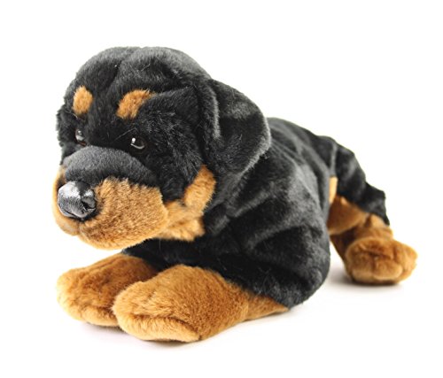 Teddys Rothenburg Rottweiler Rob - Perro de peluche tumbado (45 cm), color marrón y negro