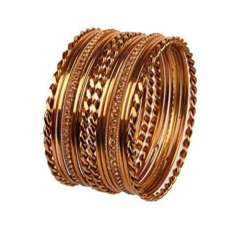 Touchstone Colección de brazaletes Indios Bollywood Claro rines y brazaletes de joyería de diseño en Zigzag para Mujer 2.37 Conjunto de 18 Dorado