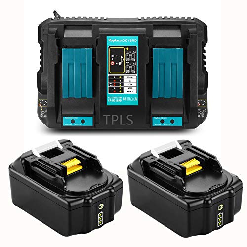 TPLS 2 baterías de repuesto de iones de litio de 18 V 5,0 Ah con cargador doble de 4 A para batería Makita 194205-3 194309-1 LXT400 BL1850B BL1840B BL1830B BL1860B