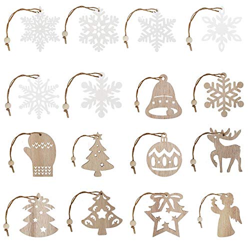 Ulikey 26 Piezas Colgantes de Madera para Navidad, Copo de Nieve de Madera de Navidad Ornamentos de Navidad, Adornos Colgantes Navidad Madera para Arte Fiesta Decoración de árbol de Navidad (D)