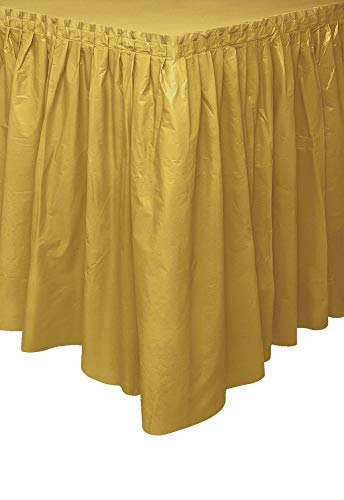Unique Party- Falda de mesa de plástico, Color oro, 420 cm (50064)