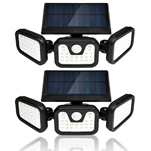 Viugreum Foco solar LED, Luz Solar Exterior, 70 LED Foco Solar con Sensor Movimiento Lámpara Solar Seguridad Impermeable IP67,Ajustable de 360° para Entrada Garaje Patio y Jardín 2 Unidades