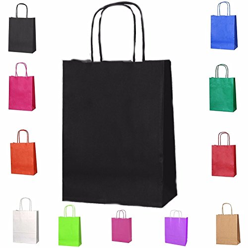 (Xsmall, Black) - 15 Black XSMALL L 24 Cm x W 18 Cm x D 8 Cm Twist Handle Paper Party Gift Bags Kraft Bags -3 Sizes Choose Your Colour and Size