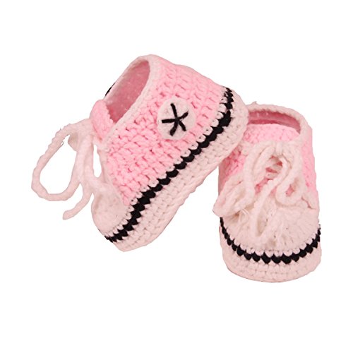 YeahiBaby Calcetines hechos a mano del ganchillo del bebé Calcetines calientes Zapatos de los botines para los niños 10cm (Rosado)