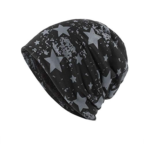 YGHBKL Impresión de otoño e Invierno Estrella de Cinco Puntas Plus Velvet Beanie Hat Pila Tapa Diámetro 26Cm Alto 27Cm Negro