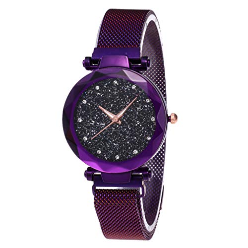 Yivise Reloj de Moda Star Sky Watch Magnet Stone Mesh Belt Reloj de Mujer(E)