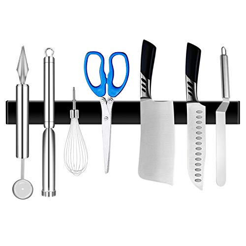 YJHome Soporte magnético para cuchillos de acero inoxidable, 30 cm, extrafuerte, autoadhesivo, magnético, de alta calidad, para cuchillos, utensilios de cocina (negro)