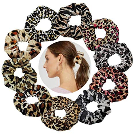 YKULEW, 10 Uds, Bandas para el pelo de leopardo, bandas elásticas de terciopelo con estampado de animales, bandas para el cabello para mujeres y niñas, accesorios para el cabello, 10 colores
