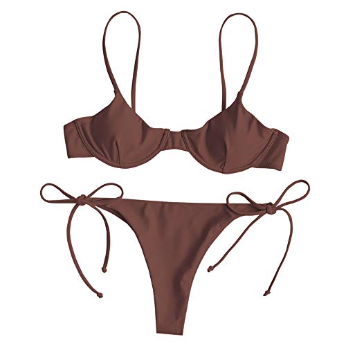 ZAFUL Conjunto de bikini para mujer con aros push-up. Café marrón. S