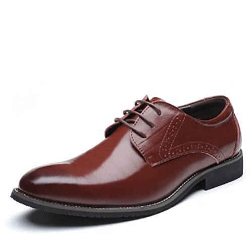 Zapatos Oxford para Hombre, Brogue Cuero Boda Negocios Calzado Vestir Cordones Derby, color Negro/Marron, Talla EU 42