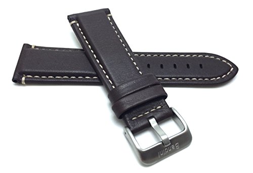 22mm Correa reloj de cuero auténtico, Marrón, acabado mate, hebilla de acero inoxidable, también disponible en negro avec couture grise