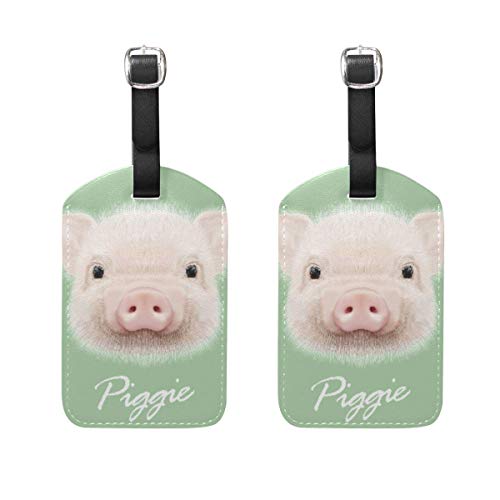 2PCS Cute Piggie Travel Bag Tags Bag Etiquetas de Cuero con Cubierta de privacidad Trasera Completa TAG-862