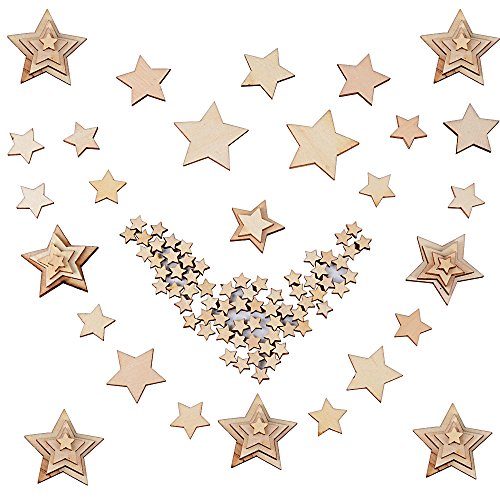 300 Piezas Madera Rebanadas de Estrellas para Decoración de Boda Manualidades Adornos Artesanales DIY 4 Tamaños 10mm, 20mm, 30mm, 40mm