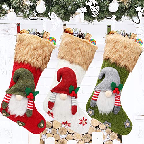50 CM Medias de Navidad 3 Piezas Calcetín de Navidad Decoración Árbol de Navidad Calcetines Navidad Chimenea Papá Noel Monigote de Nieve Reno Decoración Navidad Casa Calcetines Navidad para Colgar