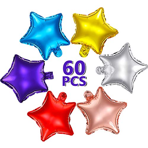 60 Piezas Globos en Forma de Estrella Globos de Estrellas Coloridas de 10 Pulgadas Globos de Papel de Aluminio de Mylar de Estrellas para Baby Shower revelación de género Boda Baile Compromiso