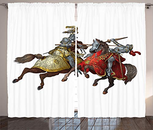 ABAKUHAUS Medieval Cortinas, Caballeros Edad Media, Sala de Estar Dormitorio Cortinas Ventana Set de Dos Paños, 280 x 225 cm, Multicolor