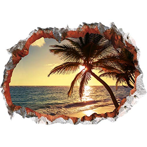 Adhesivo de pared 3D "Strandmit Palme", tridimensional, autoadhesivo, lavable, fácil de poner y quitar, 70 x 100 cm, diseño de playa con palmeras