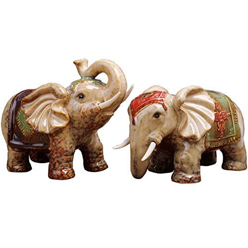 ADSE Escultura de decoración de Elefante, Estatua de Elefante de cerámica Pintura Creativa Retro nostálgico decoración de Animales para el hogar Manualidades