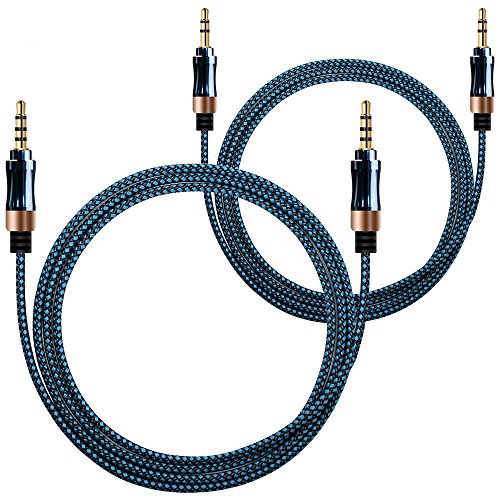 AFUNTA AUX Cable, 3 Pin (3,3 pies / 1M) + 4 Pines (4 pies / 1,5 m) de 3,5 mm Macho a Macho de Coches y Home Estéreo de Tela con Camisa Enreda Cable de Audio Auxiliar para PC y Dispositivos Móviles