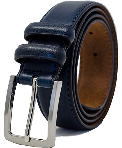 Ashford Ridge Cinturón de cuero con doble bucle para hombre de 33 mm 120CM (largo total 135cm), Azul Marino Oscuro