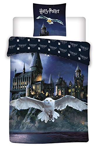 AYMAX S.P.R.L. Juego de cama reversible de Harry Potter, funda nórdica de 140 x 200 cm y funda de almohada de 65 x 65 cm, 100% algodón