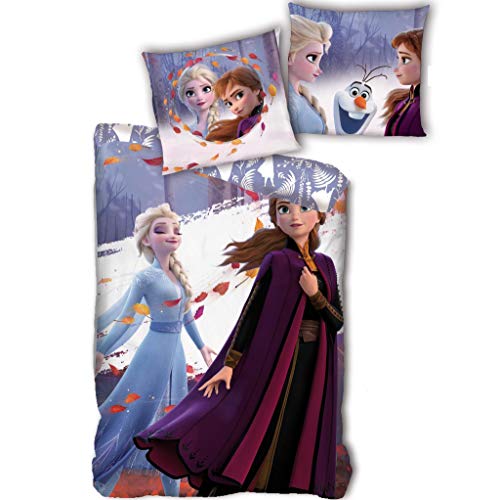 AYMAX S.P.R.L. Ropa de cama infantil de Frozen 140 x 200 cm + 63 x 63 cm, Anna y Elsa