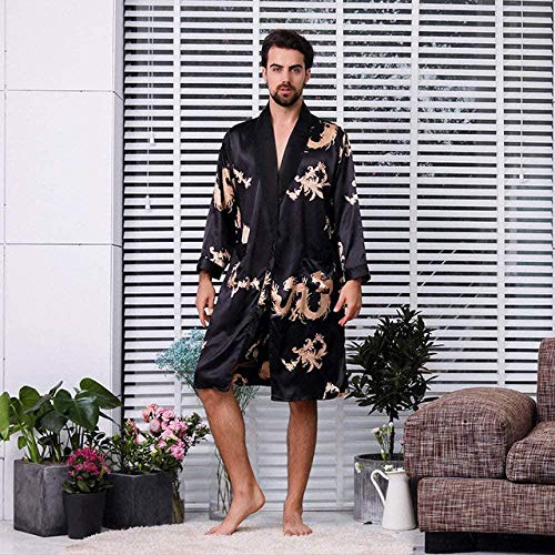 Bata   pijamas de satén de seda para hombre, traje de kimono, conjuntos de bata de dragón de verano, bata de dos piezas, pantalones cortos, ropa de dormir, talla grande 5XL rojo XXL-Black_XXXL