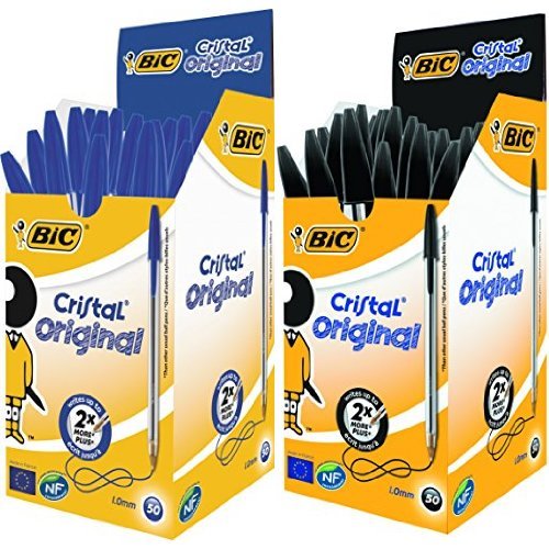 Bic - Pack 50 unidades bolígrafo Cristal color azul + 50 unidades bolígrafo Cristal color negro