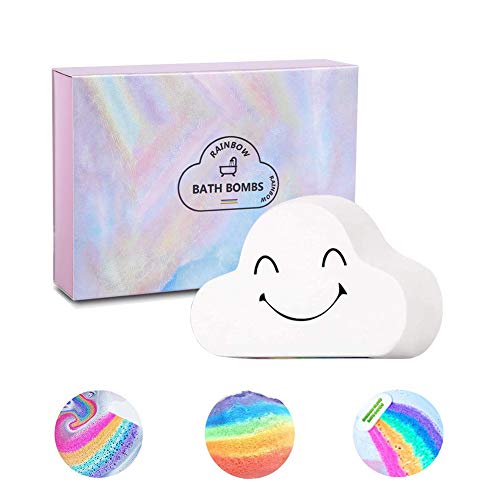 Bombas de baño arcoíris, (1 paquete) bombas de baño hechas a mano de gran tamaño de 6.36 oz con ingredientes naturales, bomba de baño en la nube con burbujas de colores, regalo para ella y los niños