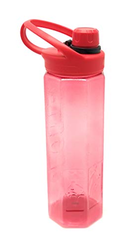 Botella de Agua Deportiva. Cantimplora transparente con boquilla, tapón y asa. Capacidad de 1 L. Material de plástico antideslizante. (ROJO)