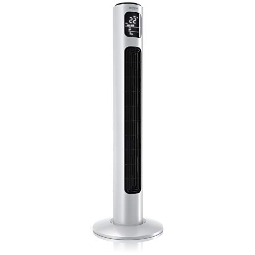 BRANDSON - Ventilador de torre con mando a distancia y oscilación de 60° - Ventilador de pie - Ventilador de columna - 96 cm - Ventilador de 3 velocidades - Modelo 2020 GS certificado - Blanco perla