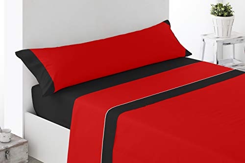 Cabetex Home - Juego de sábanas Lisas - 2 Colores - 3 Piezas - Microfibra Transpirable (Rojo/Negro, 135_x_190/200 cm)