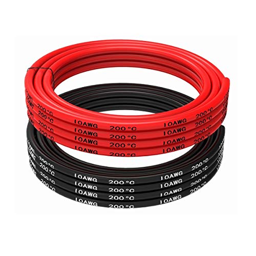 Cable de Silicona de Calibre 10, Cable eléctrico de la batería 8.2 pies de Color Rojo y 8.2 pies de Color Negro, Soldadura a través rápidamente para el Cable de Abrazadera de batería de Auto de RC
