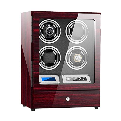 Caja enrolladora automática de Reloj 4 con cajón de Almacenamiento con Pantalla táctil Almohadillas Ajustables para Reloj Fuente de alimentación Dual (Color: Rojo)