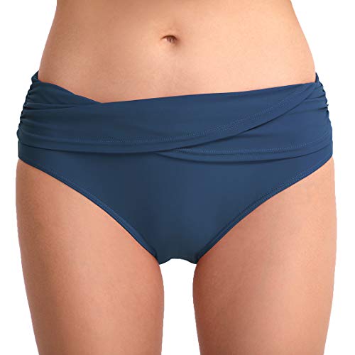 CAMLAKEE Bikini Pantalon Mujer - Braguita de Bikini con Fruncida y Detalle Plegado - Braga Bikini Culotte de Talle bajo Azul Oscuro XL