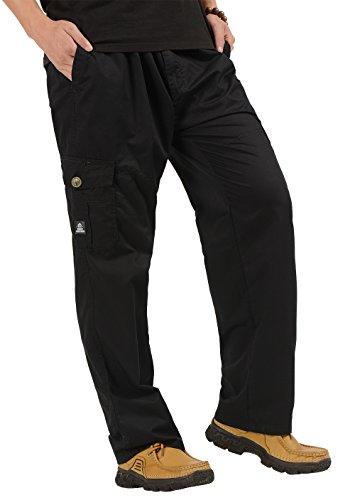 CardanWolf - Pantalones de Trabajo Casual Suelto Ancho Cargo para Hombres Algodón Blando Militares - Negro - Talla 46 (Cintura Elàstica:80-93cm)