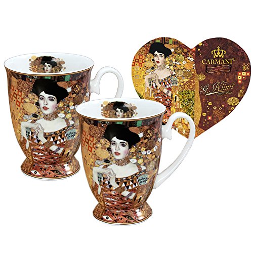 Carmani - Taza de porcelana conjunto de 2 decorada con 'Adele' de Gustav Klimt 350ml