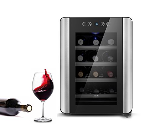 Caso WineCase Red 12 - Enfriador de vino de diseño, especialmente para vino tinto, 12 botellas, temperatura ajustable de 10 a 18 °C, clase de eficiencia energética A