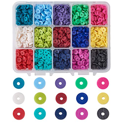 Cheriswelry 5700pcs cuentas de arcilla polimerica 15 colores redondas planas cuentas de arcilla discotecas para collares Heishi para joyería pulseras fabricación de pendientes